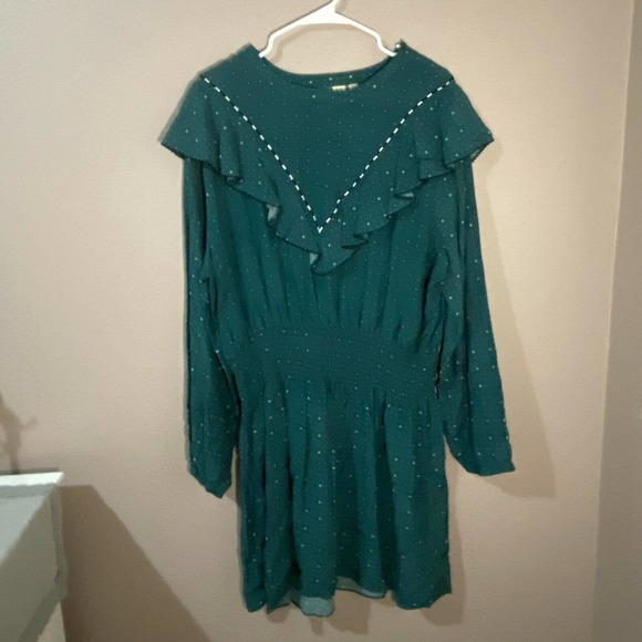Dolan women’s size XXL Teal long sleeve ruffled dress Smocked Cottagecore new b6 - Picture 2 of 8